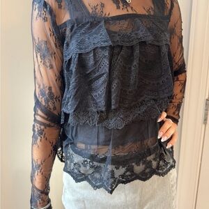 Forte Elegant Black Lace Top